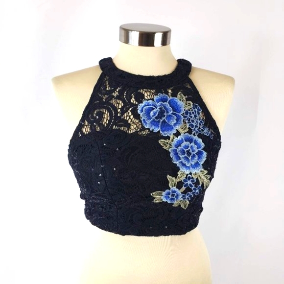 Speechless Black Floral Sequin Halter Top - Picture 3 of 13